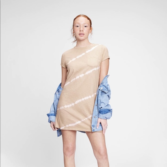 NWT GAP Neutral tie dyebT-Shirt Dress Patch Pocket at chest - Picture 1 of 3